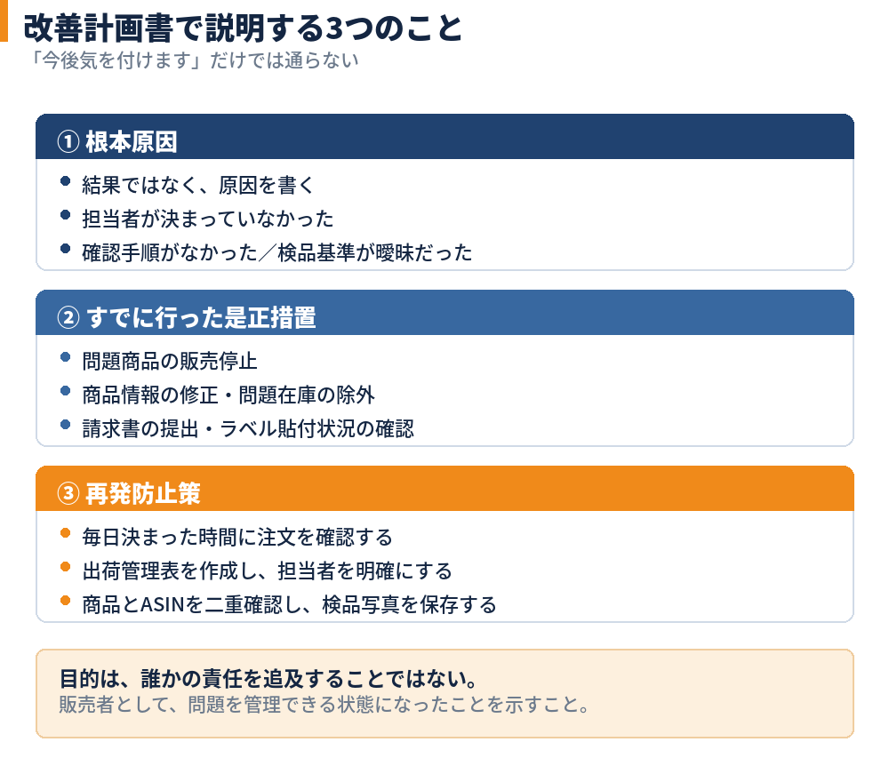 改善計画書で説明する
３つのこと